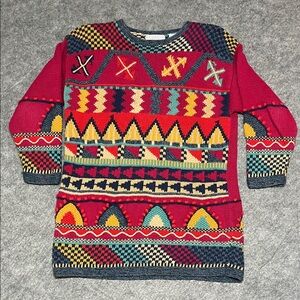 Vintage Bright Geometric Popcorn Stitch Handknit Sweater